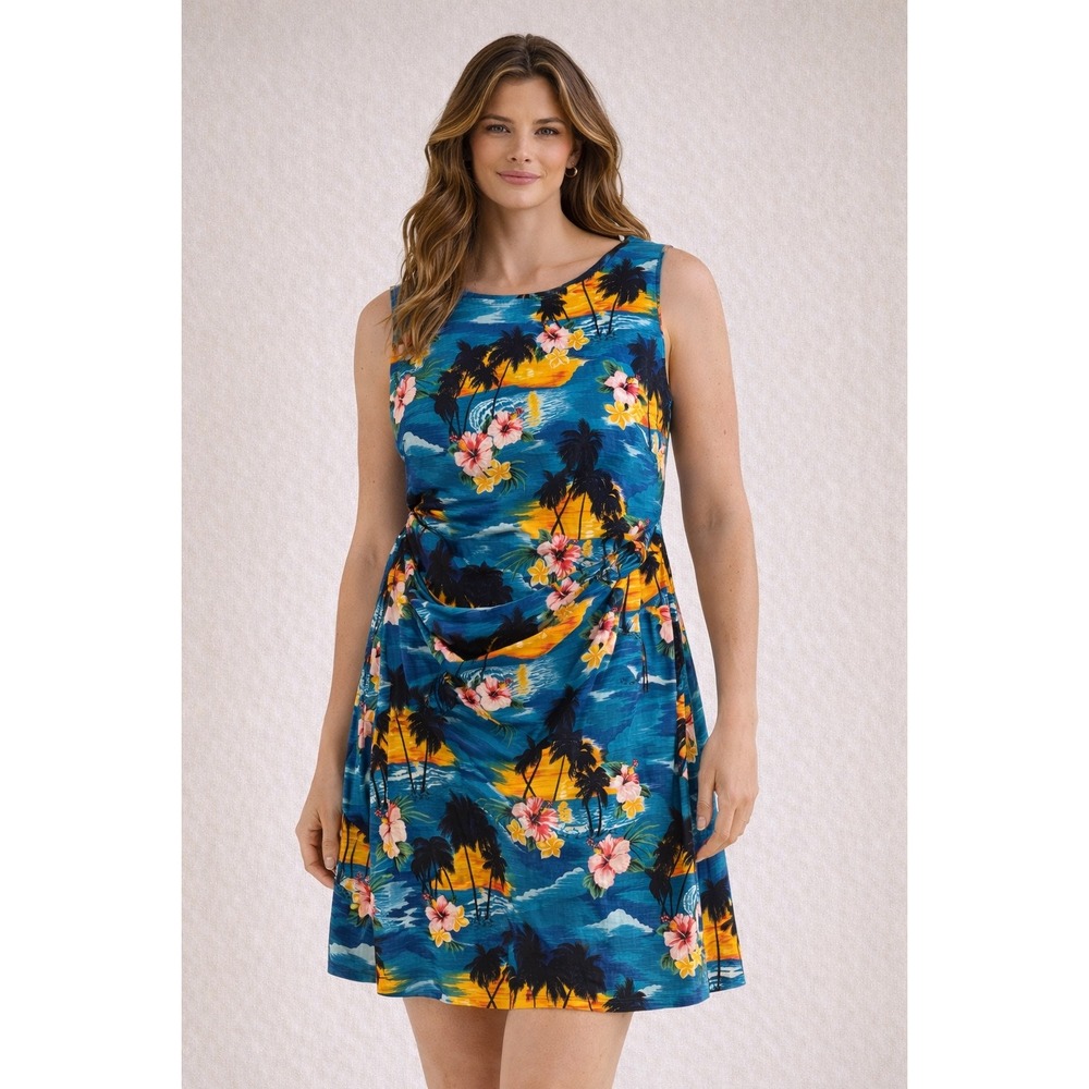 Pacific Legend Hawaiian Dress 2XL‎ NWT Made In Hawaii Tropical Sunset Palm Print